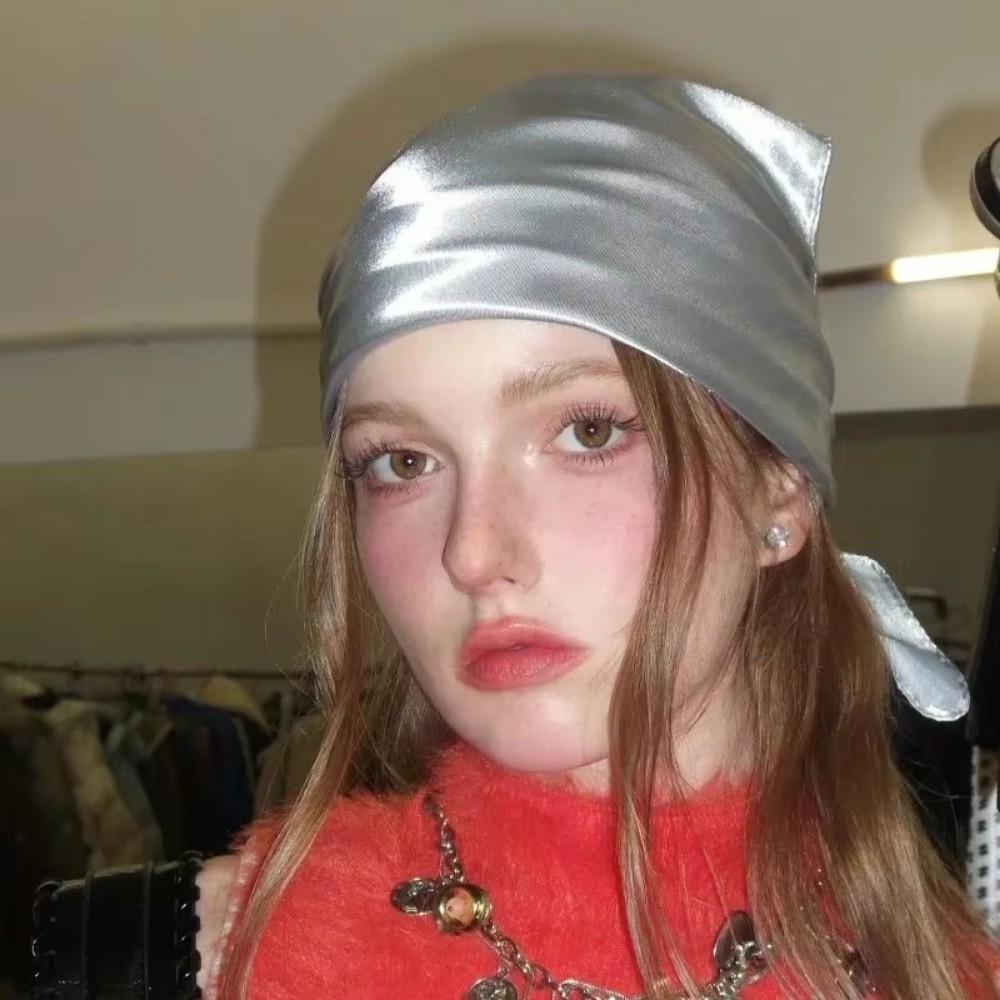 PU Leather Headscarf Hat Bling Bling Hip-hop Kerchief Retro Women Headband Bandana Scarf