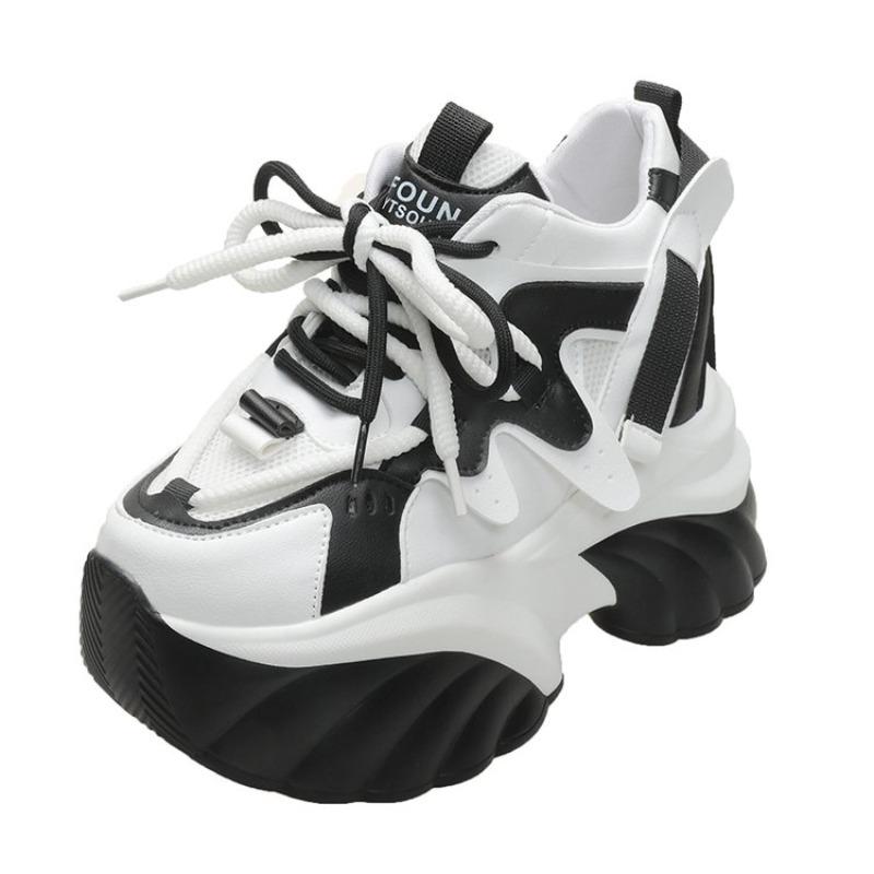 Fashion White Chunky Sneakers Women New Autumn Hidden Heel Platform Sports Dad Shoes Woman Lace Up Breathable Mesh Casual Shoes 10CM