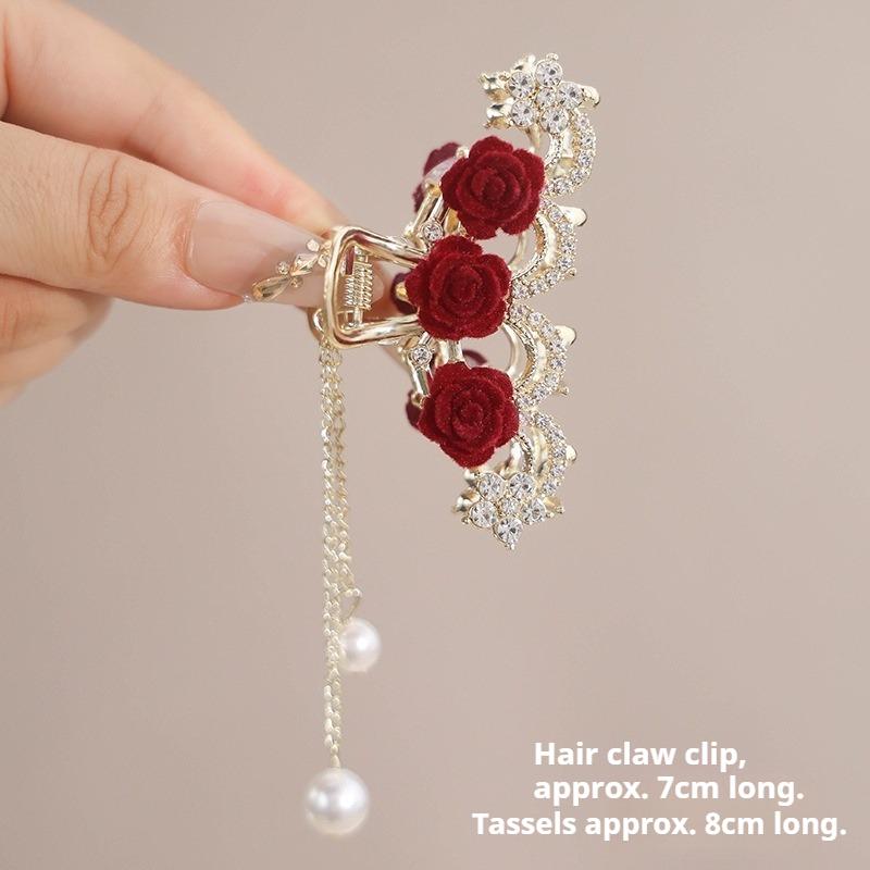 French Rose Hair Clip, Versatile and Stylish Women's Hair Clip, Metal Hair Bun Shark Clip Hair Accessory