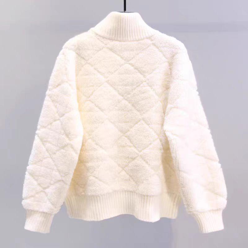 Women Knitted Sweater Coat Zipper Cardigan Coat Cashmere Warm Long Sleeve Jacket Loose Casual Outerwear Autumn Winter