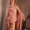 Women's spring and autumn morning robe ice silk suspender shorts new sexy pajama set nightgown summer fun pure desire
