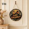 Halloween Party Home Ornament Witch Hanging Sign, 8" Round Wooden Door Autumn Forest Front Decor Witches Rustic Holiday Sign for Porch Decoration Gift