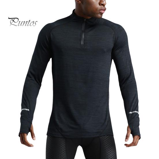 

Мужской спортивный топ на молнии с воротником-стойкой, тонкая впитывающая пот, быстросохнущая однотонная футболка с длинным рукавом для баскетбола, тренировок, фитнеса, тренировок 2XL темно-синий