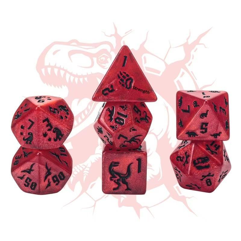 Dinosaurier Gravierte Würfel 7er Set Transparent Klar Nummerierte Würfel für Tabletop RPG Brettspiel Heimtreffen