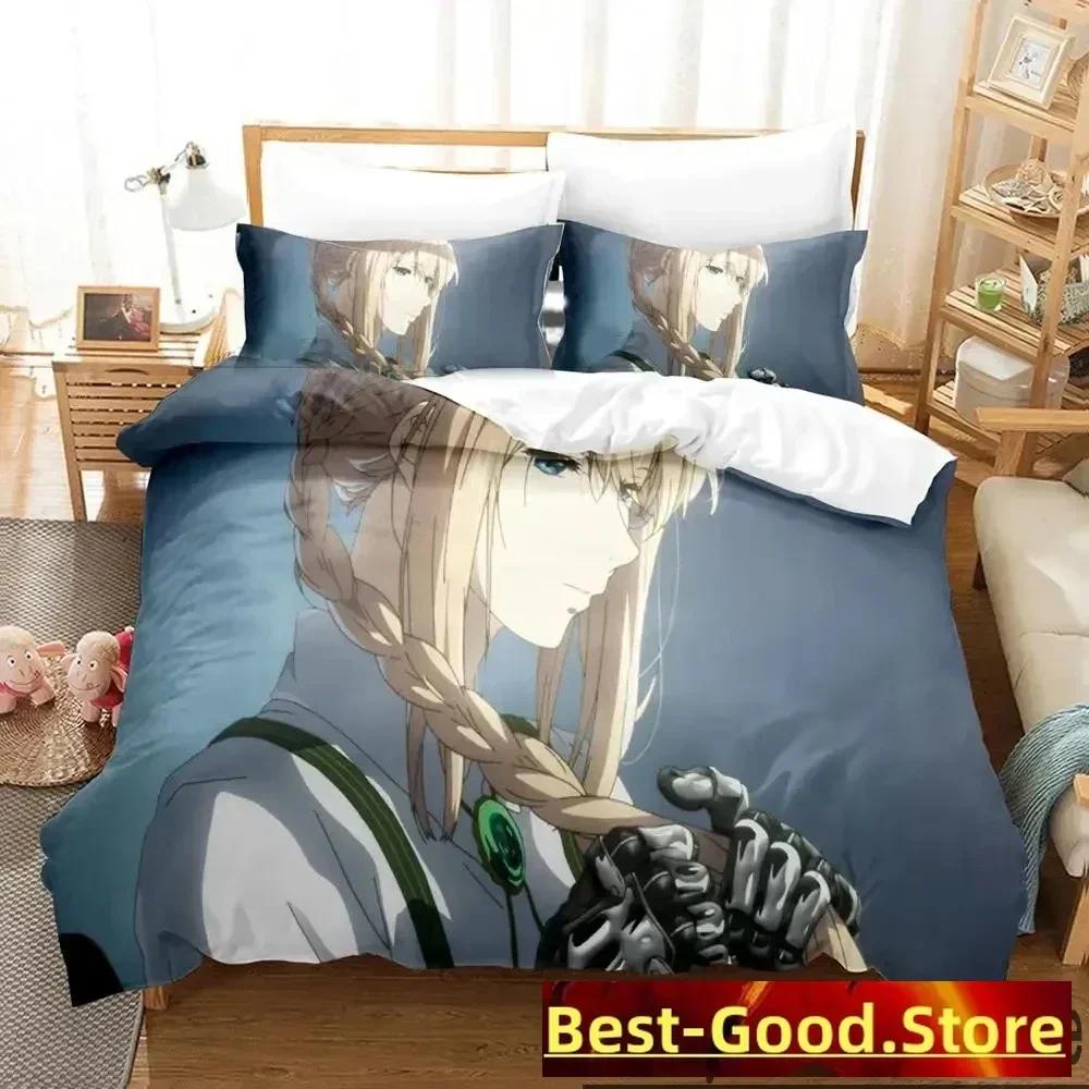 Anime Violet Evergarden Drukowany Zestaw Pościeli Poszwa na Kołdrę Poszewka na Poduszkę Zestaw Pościeli Pościel Prześcieradło Pokrowiec na Kołdrę Rozmiar Pełny Queen King