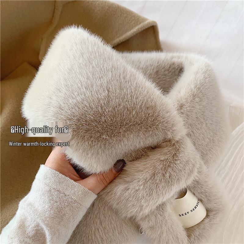 Korean-Style Faux Rabbit Fur Thick Winter Scarf - Super Warm & Stylish Neck Warmer