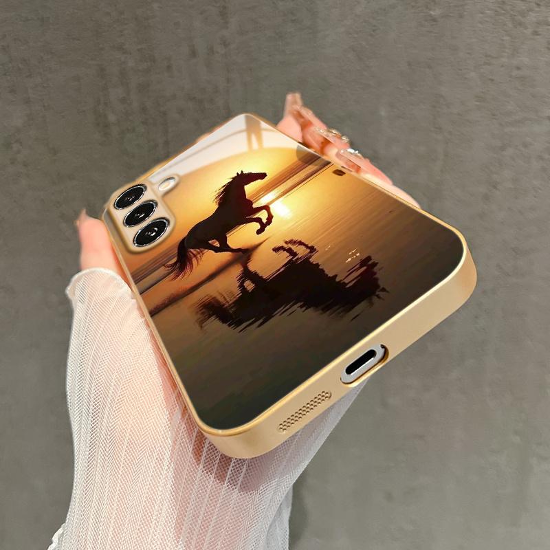 

Sunset Beach Wild Horse Glass Phone Fashionable Gorgeous For Samsung Galaxy S26 S25 Edge S24 S23 FE S22 Ultra S20 S21 5G cover For Galaxy S22 Ultra