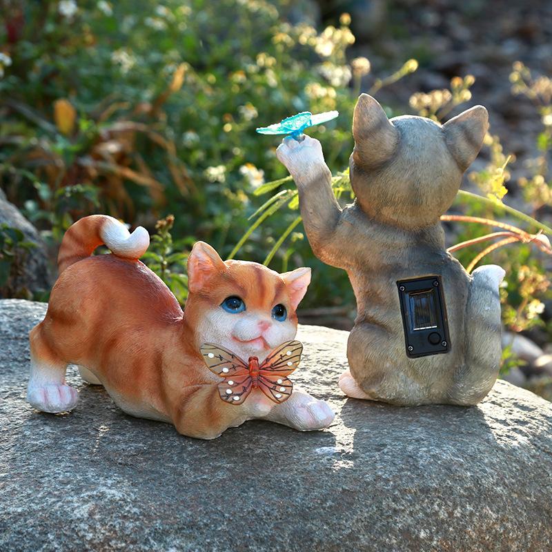 Outdoor Courtyard Cute Cat Sun Garden Solar Resin Ornament Garden Handicraft Ornament