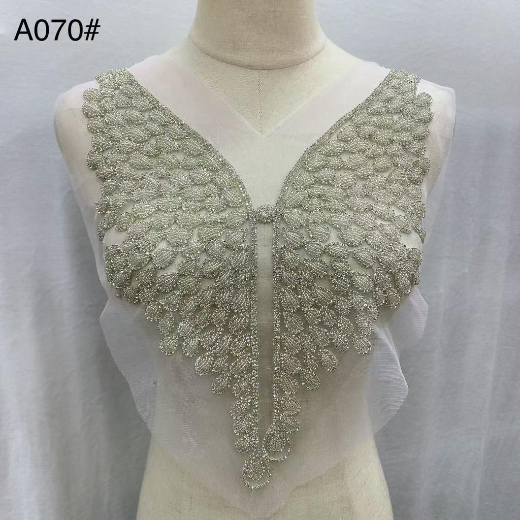 Beaded Rhinestone Crystal Fabric Bodice Applique Rose Gold Panel Pedreria Hand-Sewn Shank Style Corset Wedding Dress Evening
