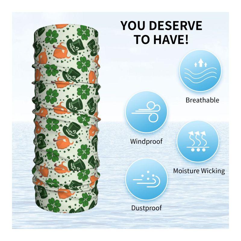 Green Clover Shamrocks St.Patrick's Day Bandana Neck Cover Wrap Ride Motorcycle Mask Scarf Unisex Warm Headwear Tube Balaclava
