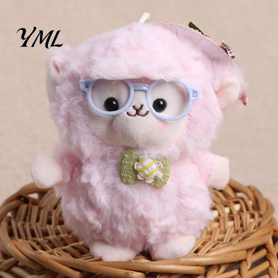 Decorative Lanyard Pendant Plush Sheep Doll for Bags And Keys, Soft Curly Stuffed Animal Keychain Healing Gift Girls with Bow Glasses Accessories,