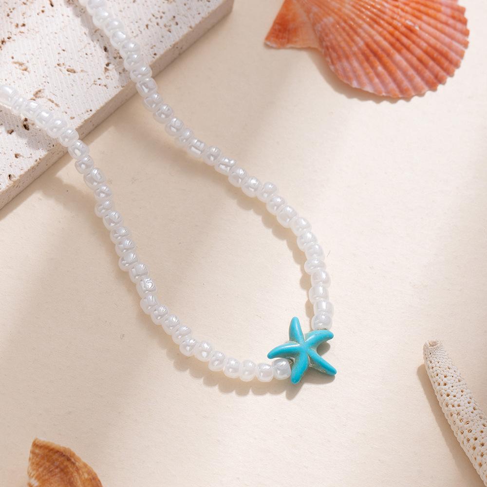 Starfish Necklace Accessories Female Dopamine Seaside Jewelry Retro Beaded Neck Chain Premium Temperament Niche Clavicle Chain
