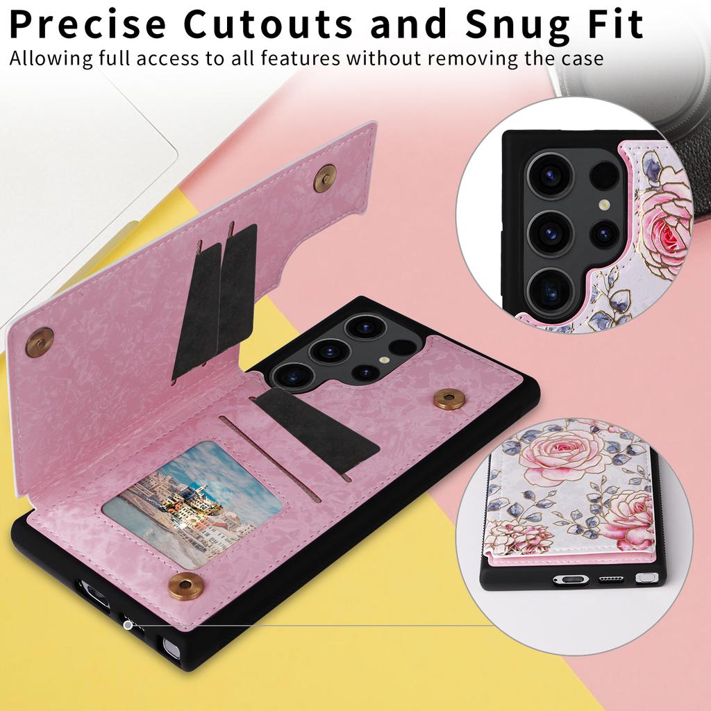 For Samsung Galaxy S23 Ultra Case Kickstand PU Leather+TPU Floral Phone Cover