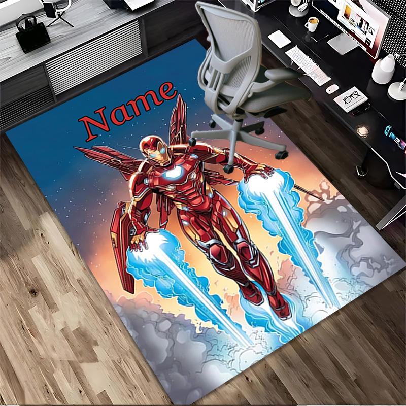 Personalized Name Iron Man Flight Living Room Non-Slip Area Rug Soft Carpet for Bedroom Kids Playroom Sofa Office Home Decor Doormat