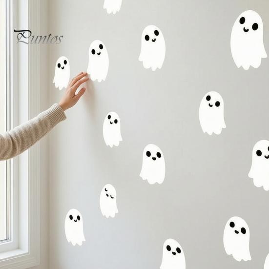 Decorative Glass Film for Home Halloween Glow-in-the-Dark Wall Stickers, Cute Cartoon Pumpkin Ghost Decals, Waterproof PVC Window Clings Removable Art