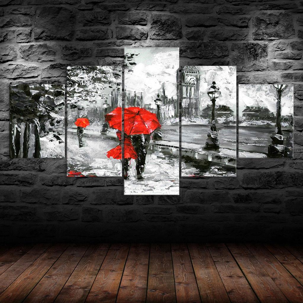 Abstract Couple Walking Painting 5 Piece Five Panel Canvas Print Picture Modern Wall Art Poster Home Decor Gift For Him For Her