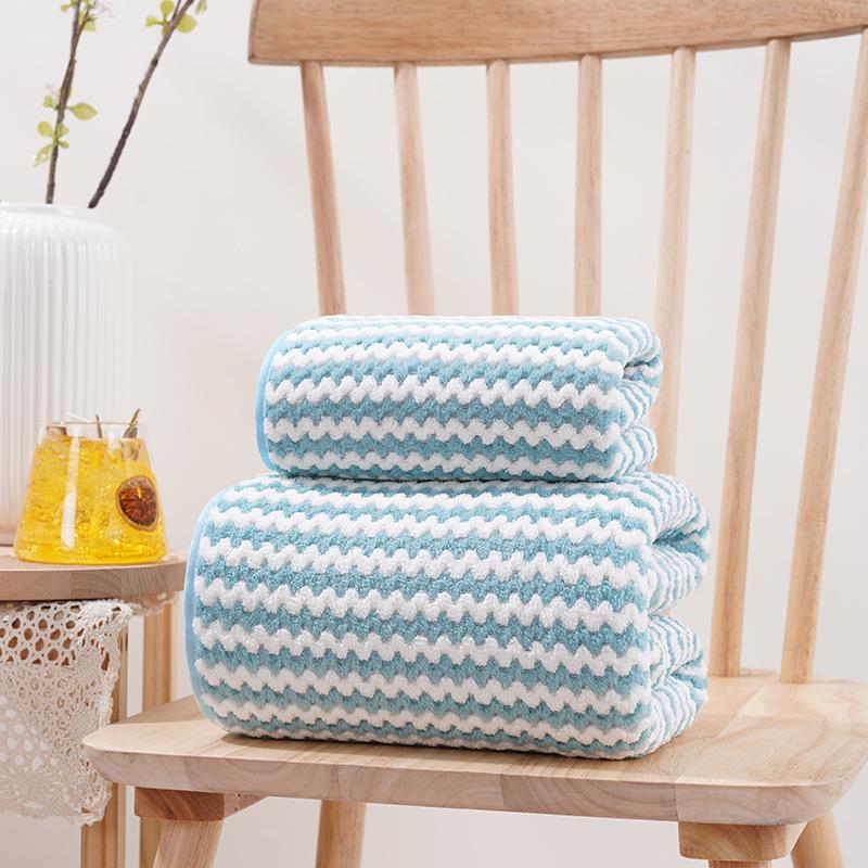 Warp-Knit Striped Coral Fleece Towels: Thick, Absorbent Face & Bath Gift Set