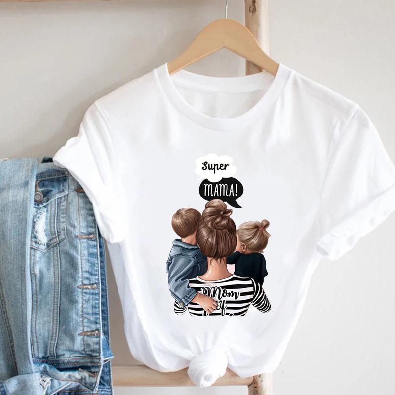 Summer Fashion Mom Daughter Son Short Sleeve Women Clothing Mother Casual Print Tee Top T-shirt Lady Female Graphic T-shirt