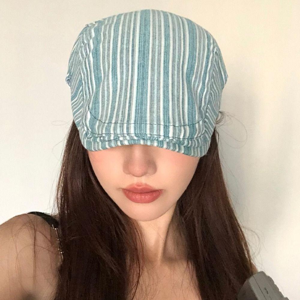 Y2k Peaked Caps Striped Painter Hat Retro Newsboy Cap  Berets
