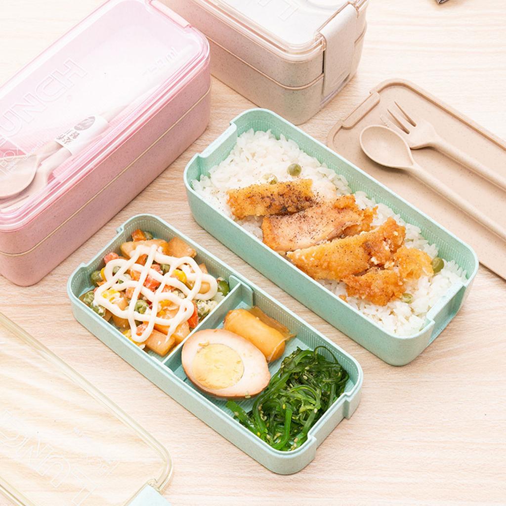 Doppelschichtige Bento-Box Mahlzeitvorbereitungsbehälter Auslaufsichere Lunchbox Studenten Lunchbehälter Mikrowellen- & Spülmaschinenfest