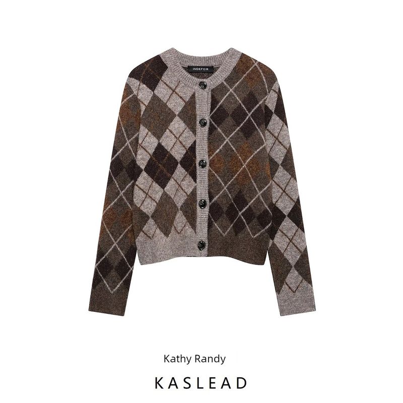 Kaslead New Arrival Women's Clothing Fashion Style Diamond Pattern Long Sleeves Round Neck Knitting Outwear 2756124