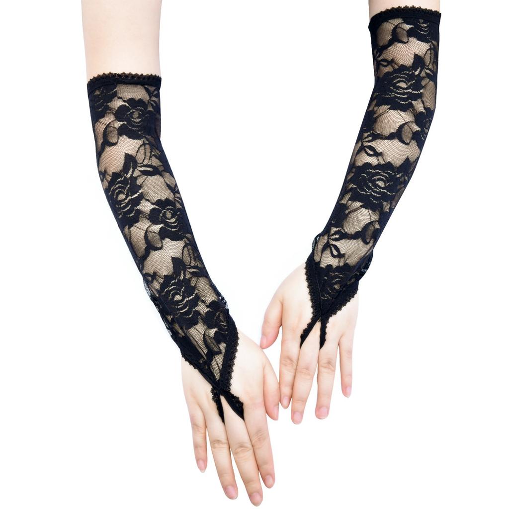 Elegant Lace Fingerless Rose Flower Gloves for Women Vintage Long Gloves for Parties and Evening Event Cosplay Props