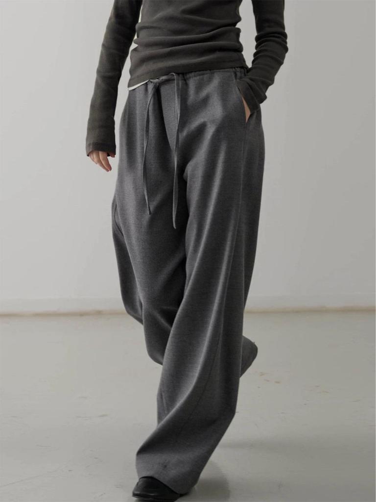 Sister Teng Autumn/Winter High-Waist Wide-Leg Pants - Lazy Style Casual Curved Fit for Women