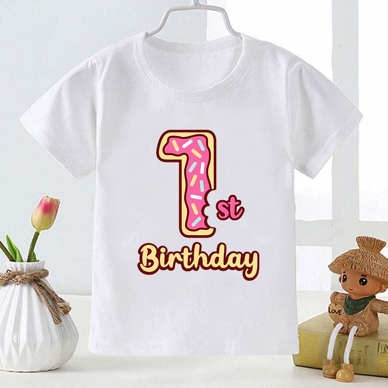 Cute Doughnut Number Print Cartoon Girls Clothes 1 2 3 4 5 6 7 8 9 Years Happy Birthday Summer Kids T Shirt Baby Boys T-Shirts