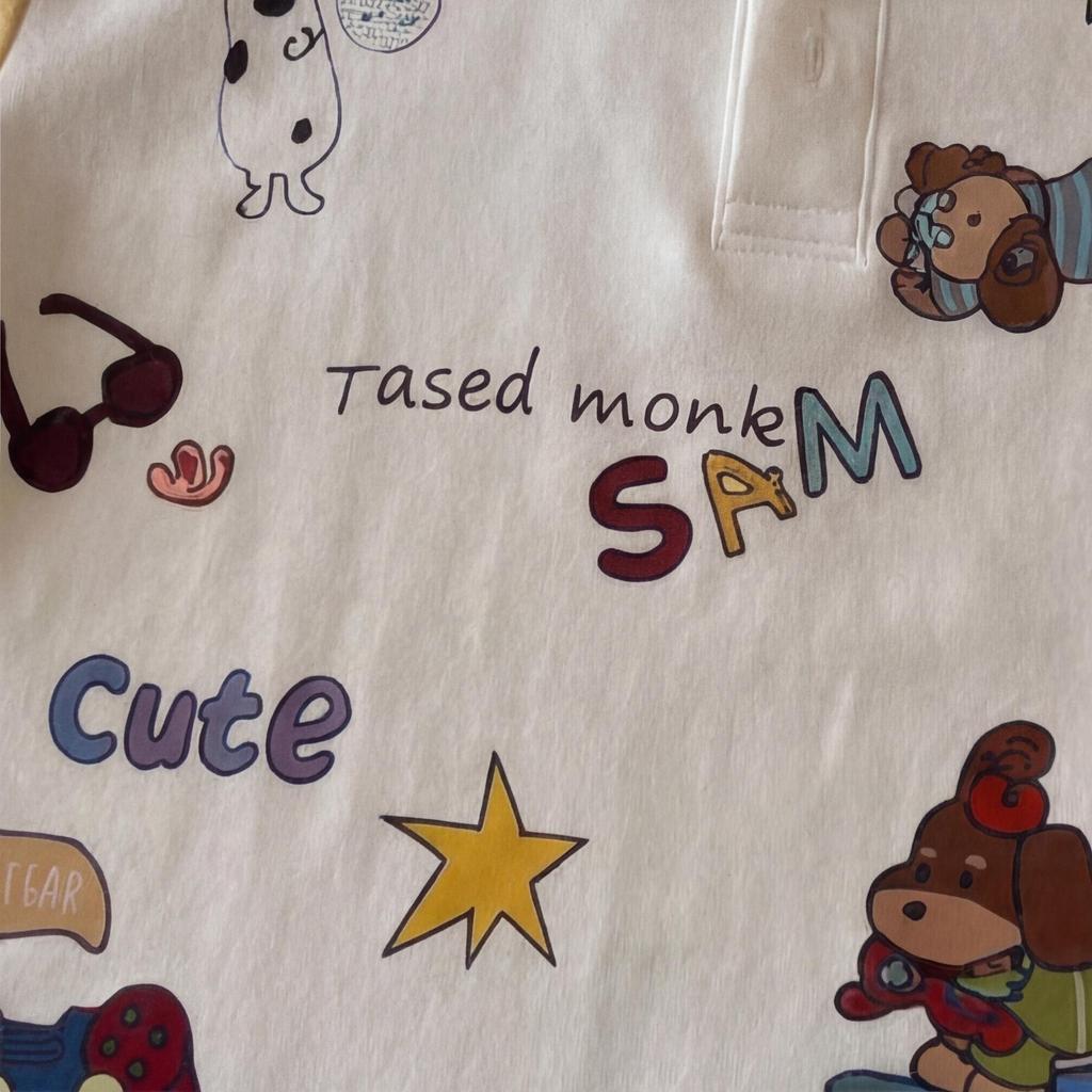 Kids Summer Cotton Short Sleeve Polo Shirt with Cute Dog Print for Toddlers and Children