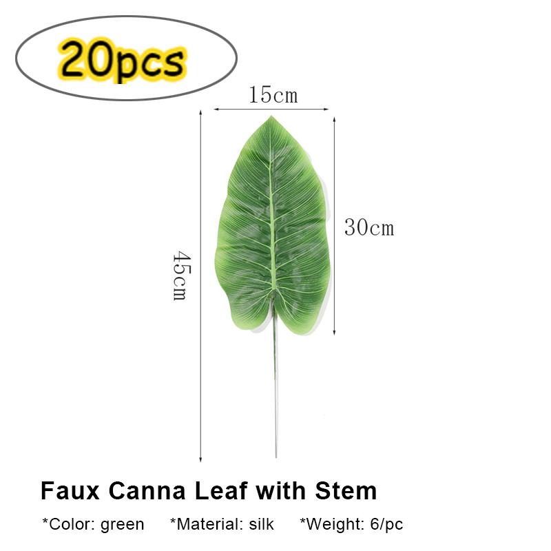 Artificial Green Canna Leaves with Stem, Tropical Faux Leaf Greenery Decor for Hawaiian Luau Jungle Beach Theme Party Decor