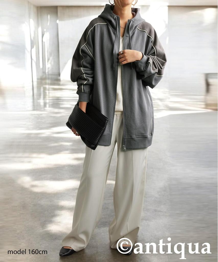 Antiqua Long One Size Gray Women's Color-Scheme Hoodie, Sleeve, ZA-00236, 15,