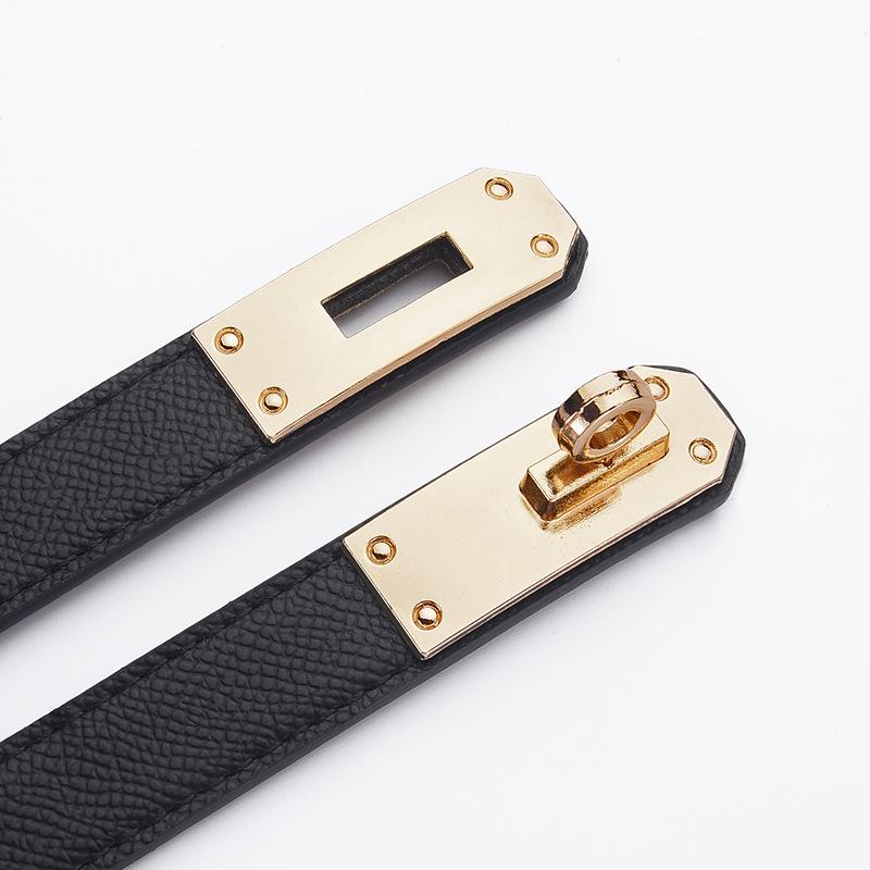 High-End Dambälte i Läder med Legeringsspänne som Drar Åt Midjan