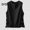Men Vest Sleeveless Round Neck Loose Fit Tank Tops with Side Buckles Closure Solid Color Casual Tops Summer Wear