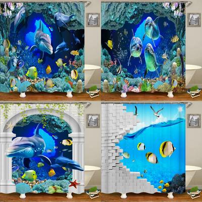 Ocean Colorful Fish Cartoon Shower Curtains Bathroom Curtain Waterproof Polyester Fabric Decor Bath Curtain 180*180cm With Hooks