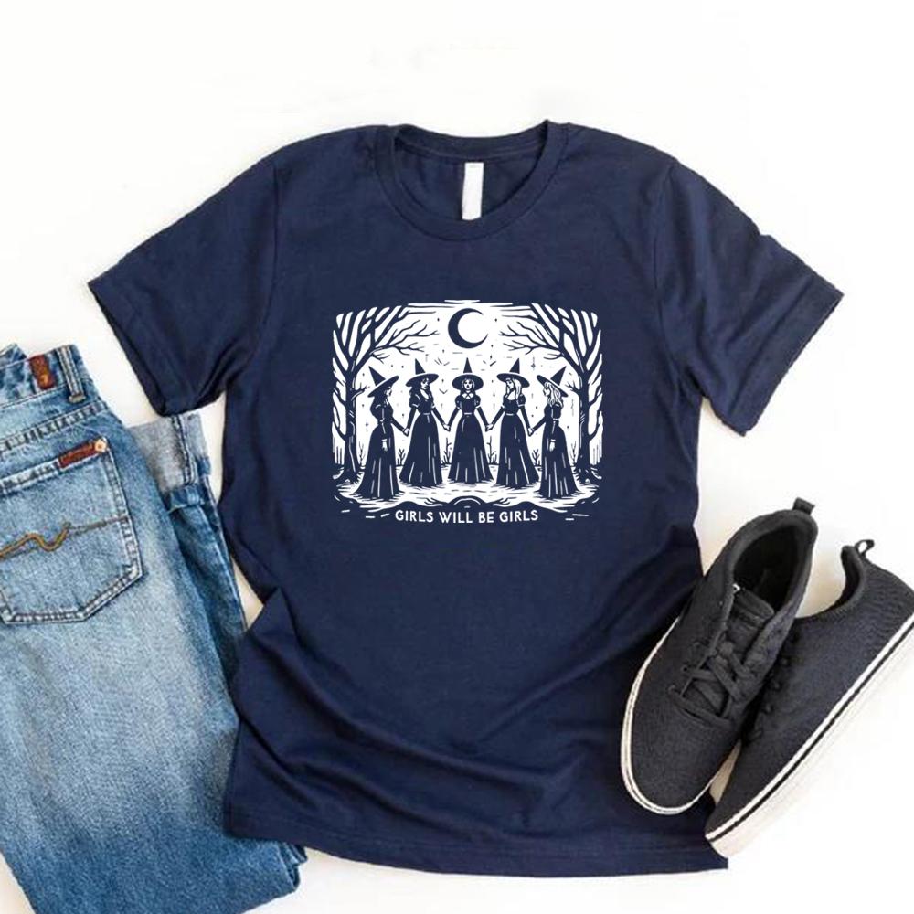

Винтажная футболка для девочек «Девочки останутся девочками» с ведьмой, забавная футболка с ведьмой на Хэллоуин, женские футболки с коротким рукавом, футболка с ведьминскими вибрациями XXXL