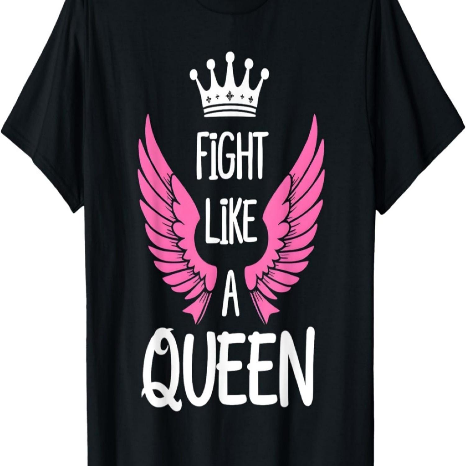 Fight Like A Queen Breast Cancer Awareness Pink Ribbon Women T-Shirt S чёрный