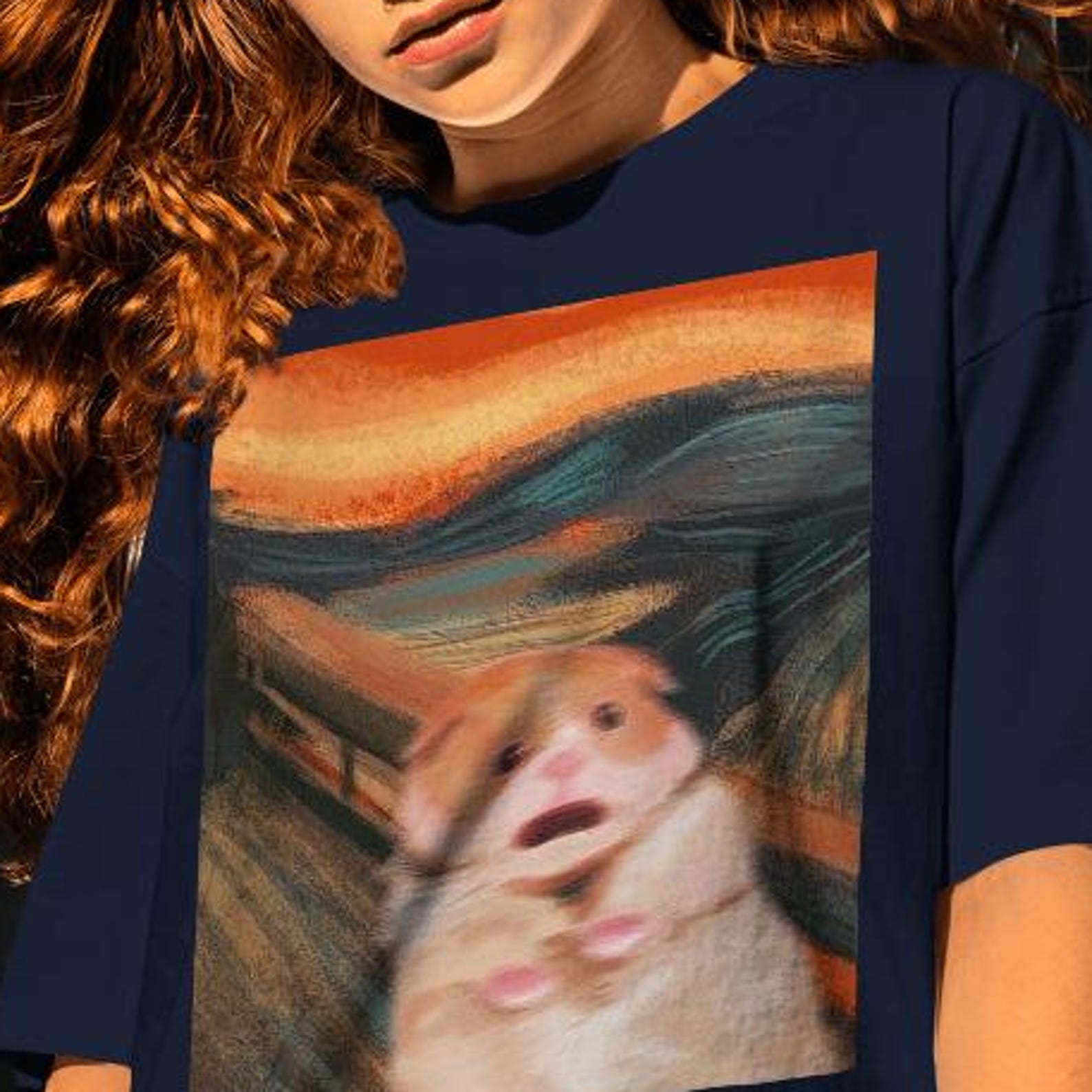 Scared Hamster  The Scream  Meme Shirt: Edvard Munch Art Tee XL