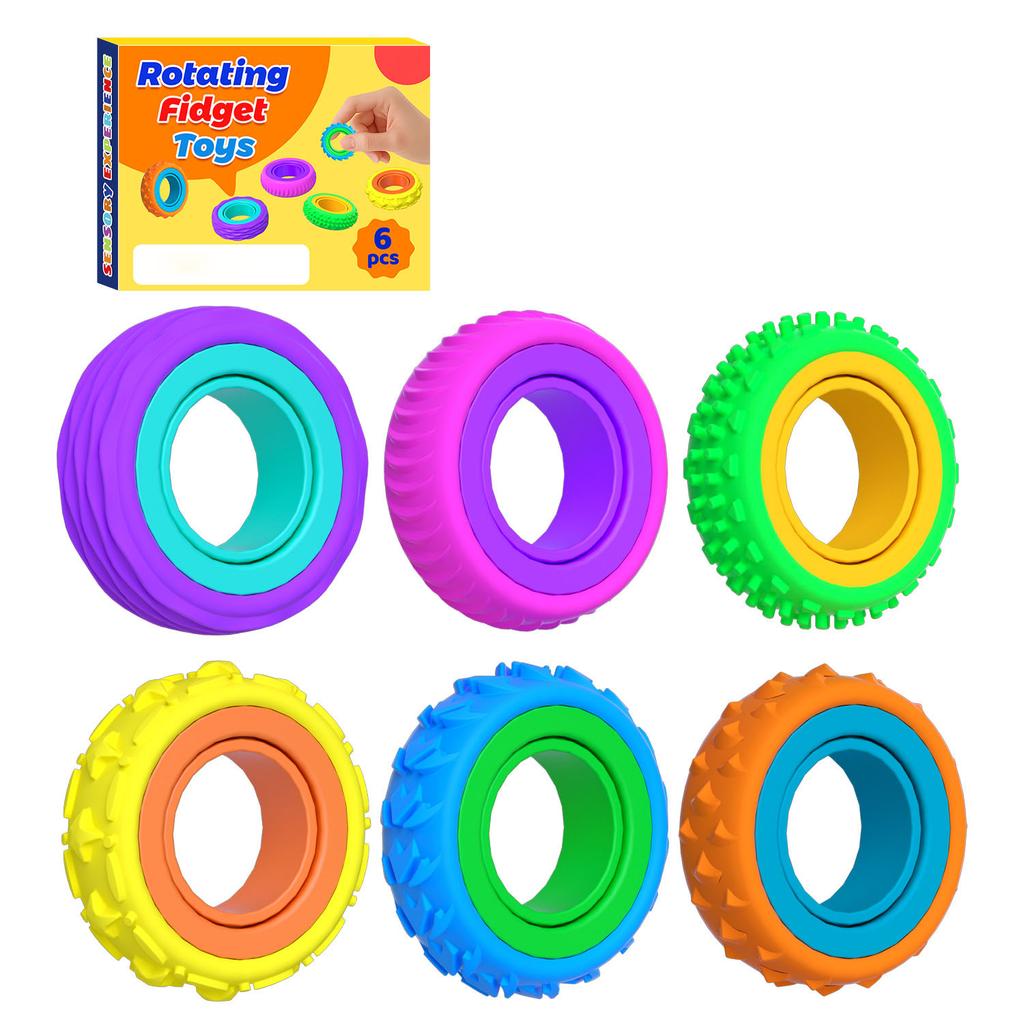 6/12Pack Sensory Fidget Rings – Finger Spinner for Anxiety Relief, Quiet Toys for Classroom, Party Favors & Pinata Stuffers