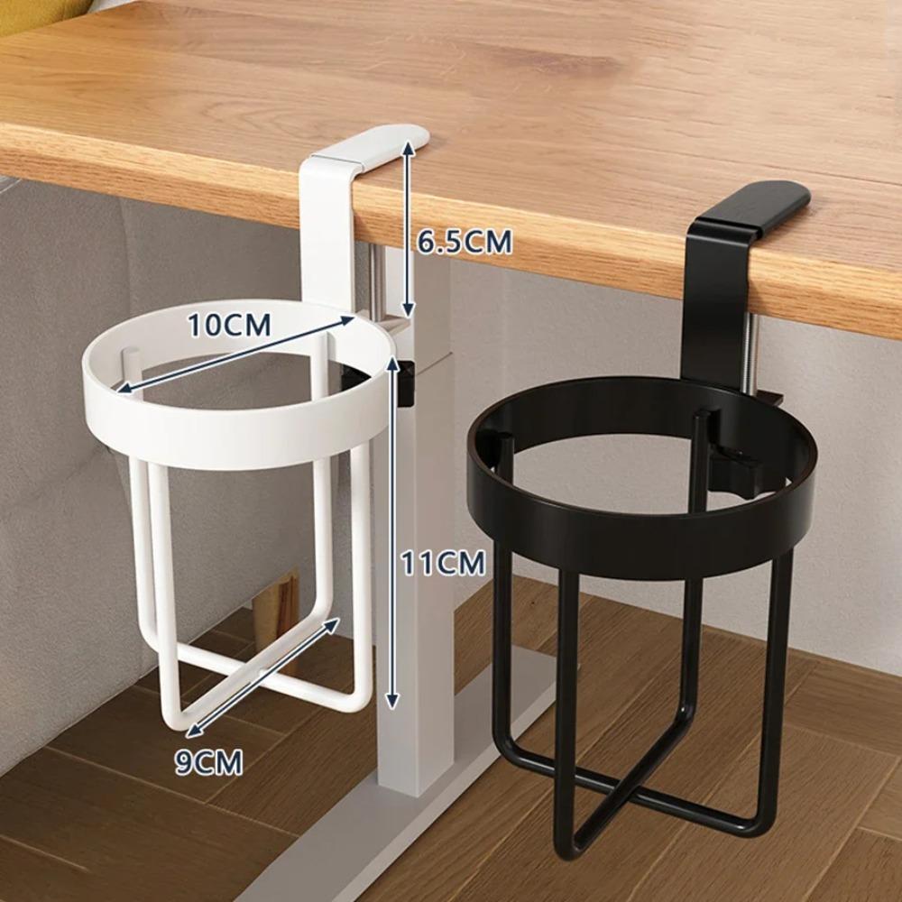 No Drill Metal Cup Holder Clip On Table Horizontal Vertical Mount Anti Spill Office Mug Rack Storage Tray Bathroom Cup Holder
