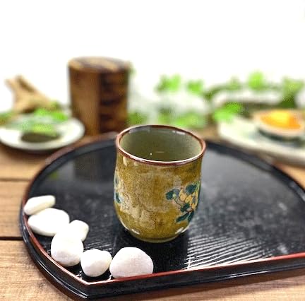 Ceașcă mică Kutani cu fir auriu pictat în galben, prună și pasăre, ceramică, 170 ml [Ceainic] [Ilustrație pe spate]