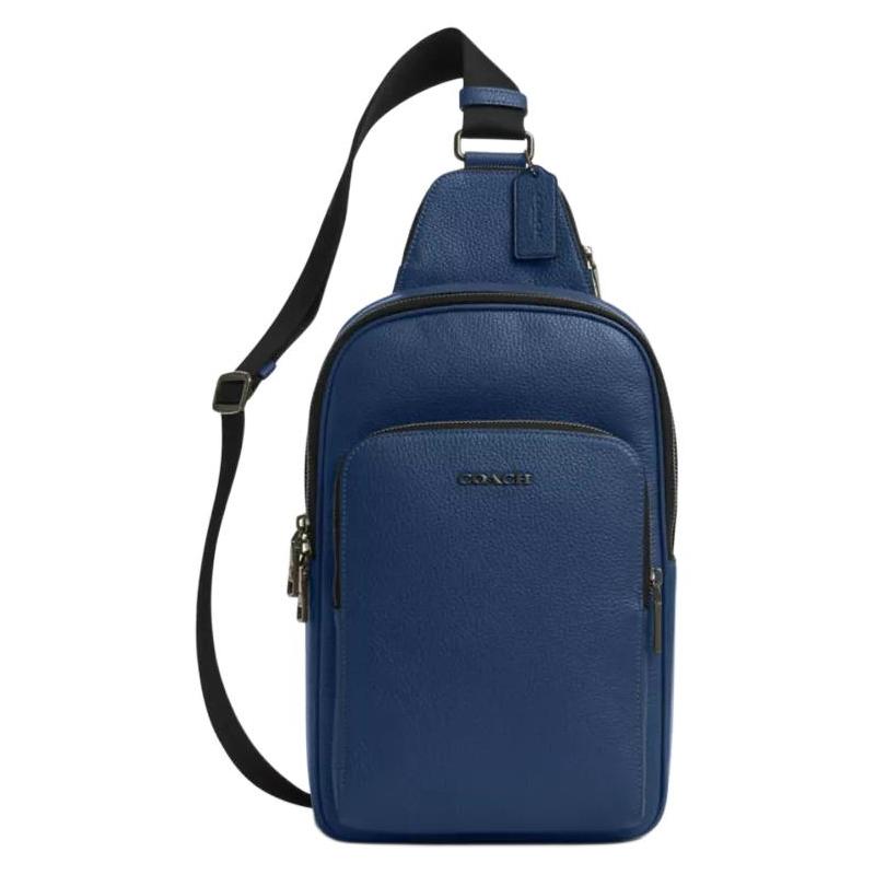 COACH ETHAN 21 Brand Logo Multifunctional Pocket Pebbled Leather Chest Bag Small Men s Dark Blue синий