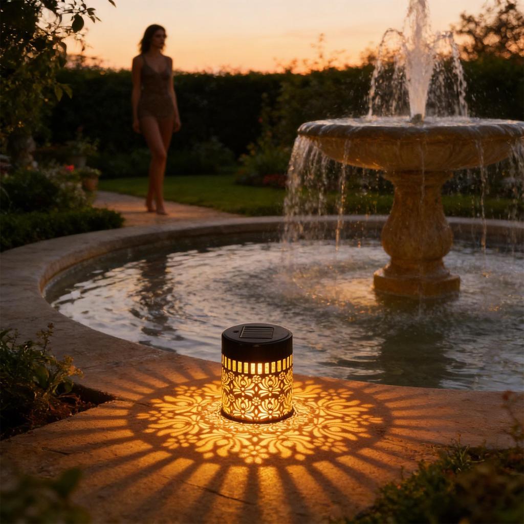 Hollow Flower Solar Fence Lights Waterproof Garden Lanterns Decorative Deck & Patio Lighting, for Yard Garden Outdoor Walkway