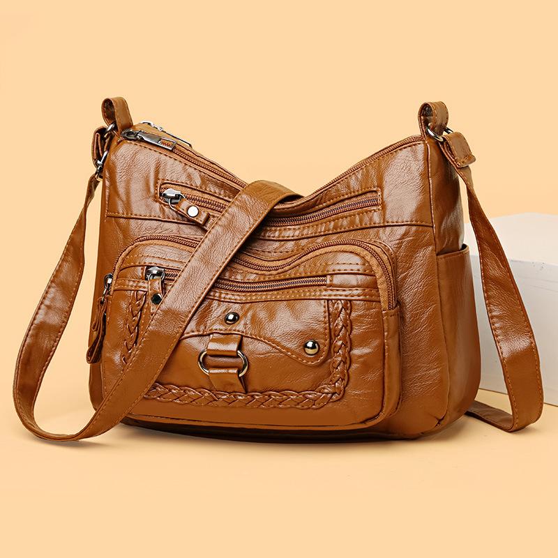 Vícevrstvá měkká kožená taška Dámská crossbody taška Taška přes rameno středního věku Taška pro maminku Taška na mobilní telefon