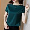 Summer Korean Fashion Silk T-shirts for Women Vintage Satin Tops for Women Short Sleeves Loose Office Lady Shirts