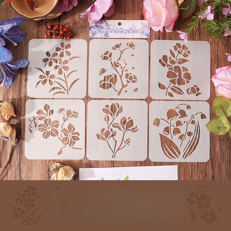 6pcs/set Floral Butterfly Stencil Templates for Scrapbook Wall Small Creative Design DIY Decor Stencils for Painting and Decor