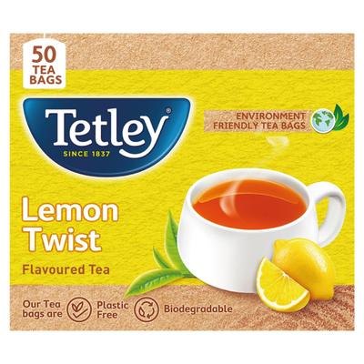 Tetley Lemon Twist Black Tea 50 Tea Bags 100g Refreshing Assam Tea Zesty Lemon Flavor