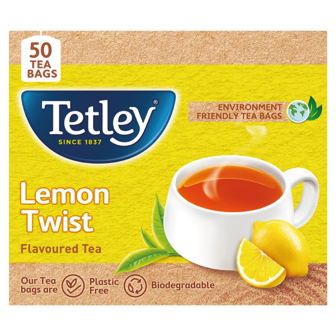 

Tetley Lemon Twist Black Tea 50 Tea Bags 100g Refreshing Assam Tea Zesty Lemon Flavor