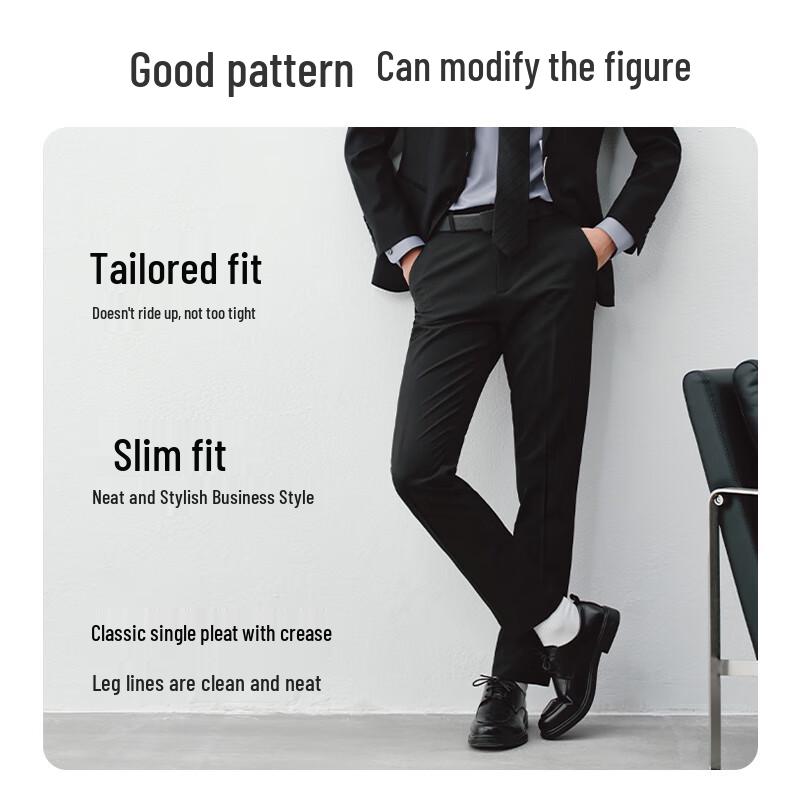 JD Jingzao Men's Slim-fit Business Anti-Wrinkle Trousers