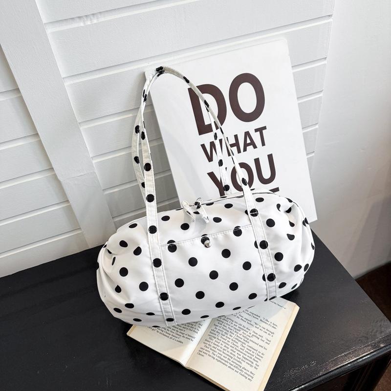 Yogodlns Simple Polka Dot Tote Bag Lightweight Nylon Handbag Women Casual Commute Shoulder Bag Large Capacity Sports Foldable Storage Bag