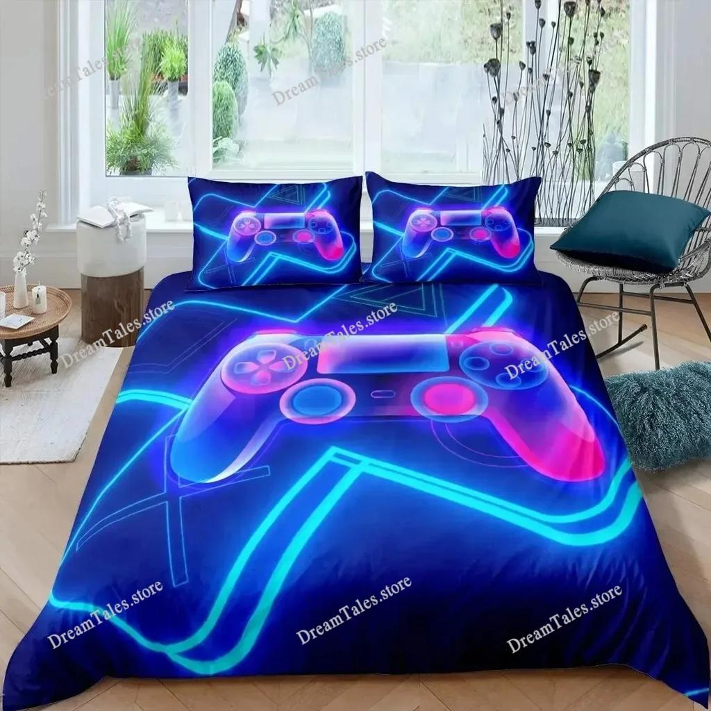 Gaming Bed Duvet Cover Set Twin,Gamer Bedding Sets for Boys Kids,Game King Size Duvet Cover Set Microfiber Game Bed Set